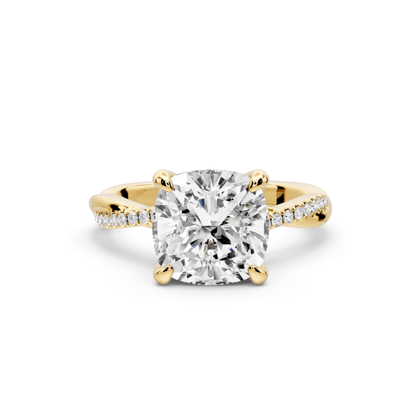 Ella - 3ct 14k yellow gold Cushion Classic Solitaire Engagement Ring with Shared-Prong Pavé Band - Mr. Alex Jewelry
