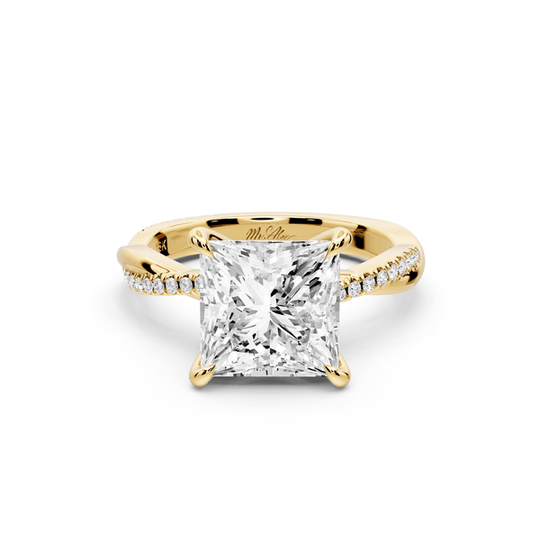 Ella - 3ct 14k yellow gold Princess Classic Solitaire Engagement Ring with Shared-Prong Pavé Band - Mr. Alex Jewelry