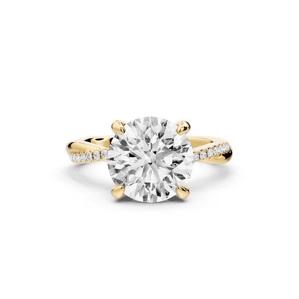 Ella - 3ct 14k yellow gold Round Classic Solitaire Engagement Ring with Shared-Prong Pavé Band - Mr. Alex Jewelry