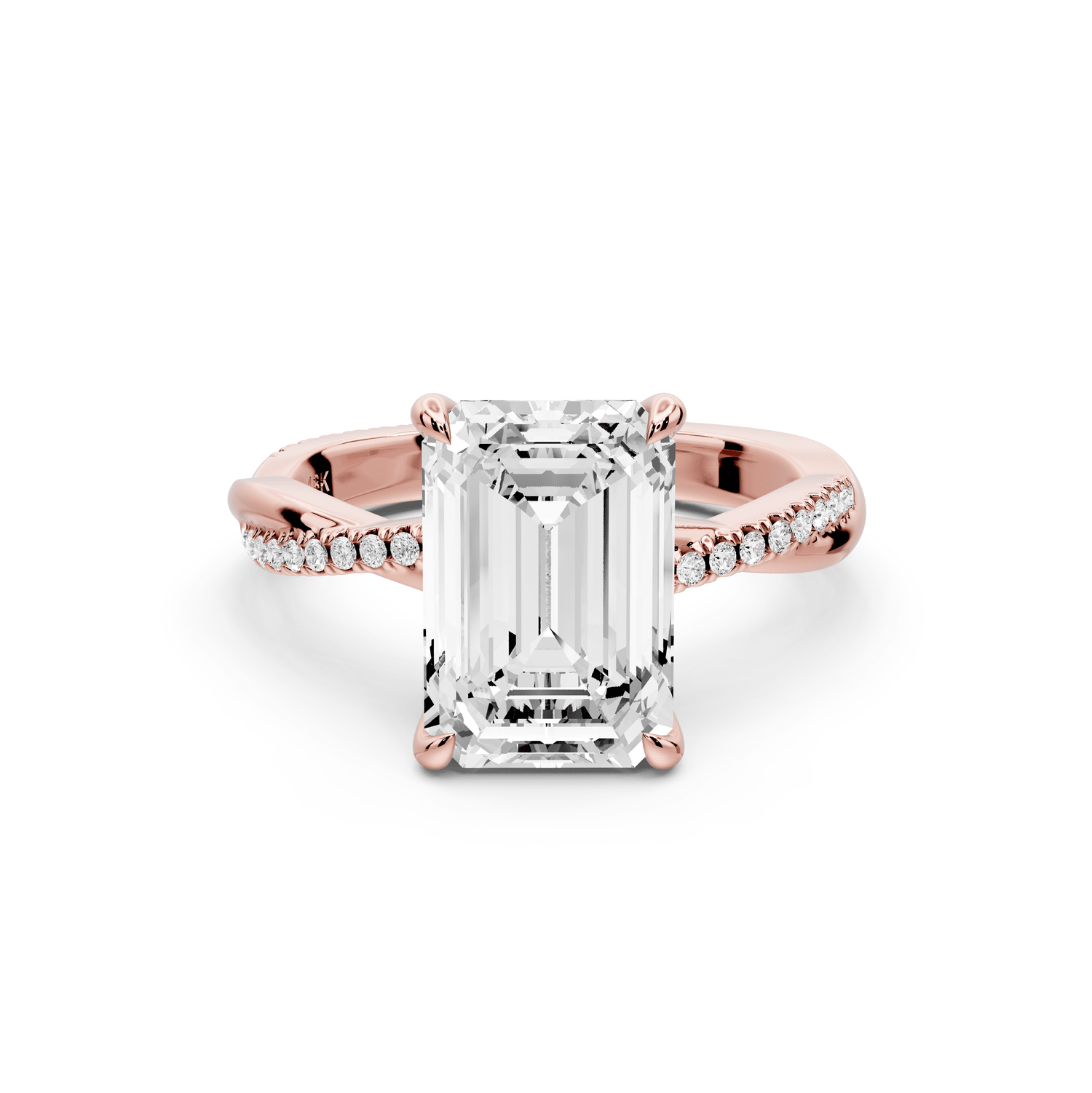 Ella - 3ct 18k rose gold Emerald Classic Solitaire Engagement Ring with Shared-Prong Pavé Band - Mr. Alex Jewelry