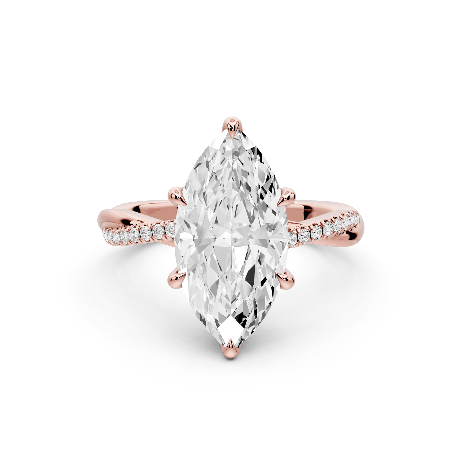 Ella - 3ct 18k rose gold Marquise Classic Solitaire Engagement Ring with Shared-Prong Pavé Band - Mr. Alex Jewelry