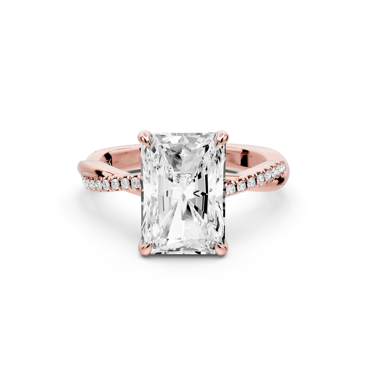 Ella - 3ct 18k rose gold Radiant Classic Solitaire Engagement Ring with Shared-Prong Pavé Band - Mr. Alex Jewelry