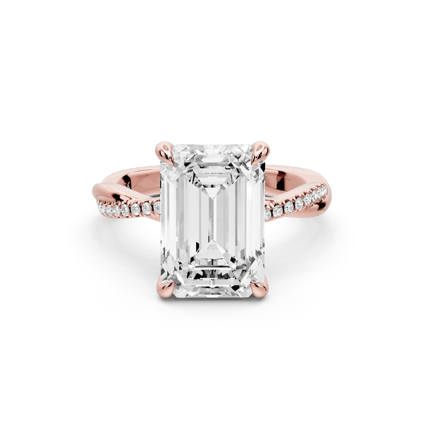 Ella - 4ct 14k rose gold Emerald Classic Solitaire Engagement Ring with Shared-Prong Pavé Band - Mr. Alex Jewelry