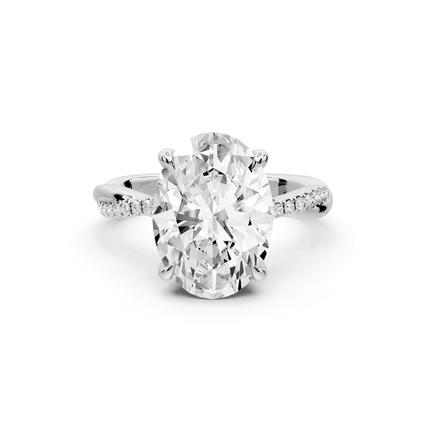 Ella - 4ct 14k white gold Oval Classic Solitaire Engagement Ring with Shared-Prong Pavé Band - Mr. Alex Jewelry