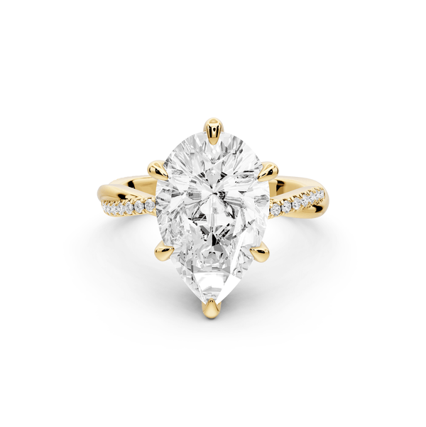 Ella - 4ct 14k yellow gold Pear Classic Solitaire Engagement Ring with Shared-Prong Pavé Band - Mr. Alex Jewelry