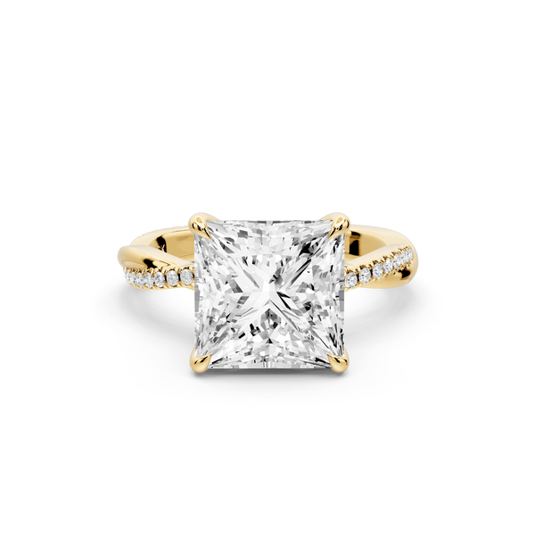 Ella - 4ct 14k yellow gold Princess Classic Solitaire Engagement Ring with Shared-Prong Pavé Band - Mr. Alex Jewelry