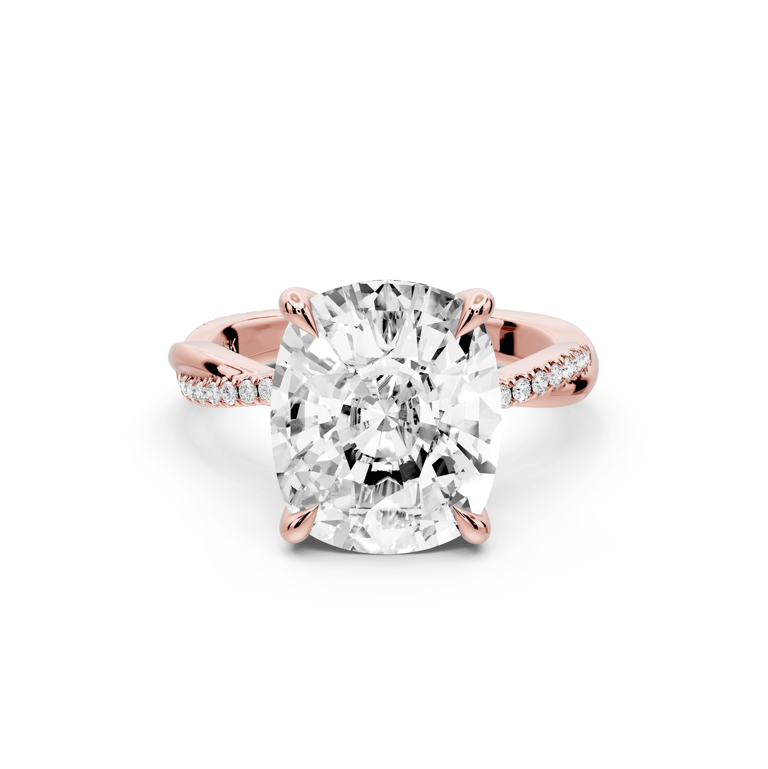 Ella - 5ct 14k rose gold Ecushion Classic Solitaire Engagement Ring with Shared-Prong Pavé Band - Mr. Alex Jewelry
