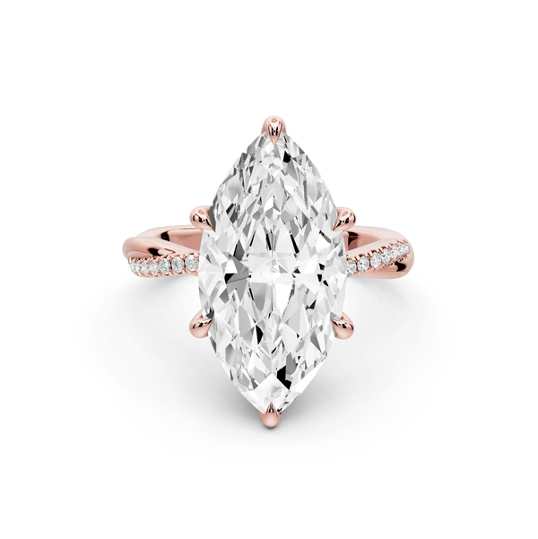 Ella - 5ct 14k rose gold Marquise Classic Solitaire Engagement Ring with Shared-Prong Pavé Band - Mr. Alex Jewelry