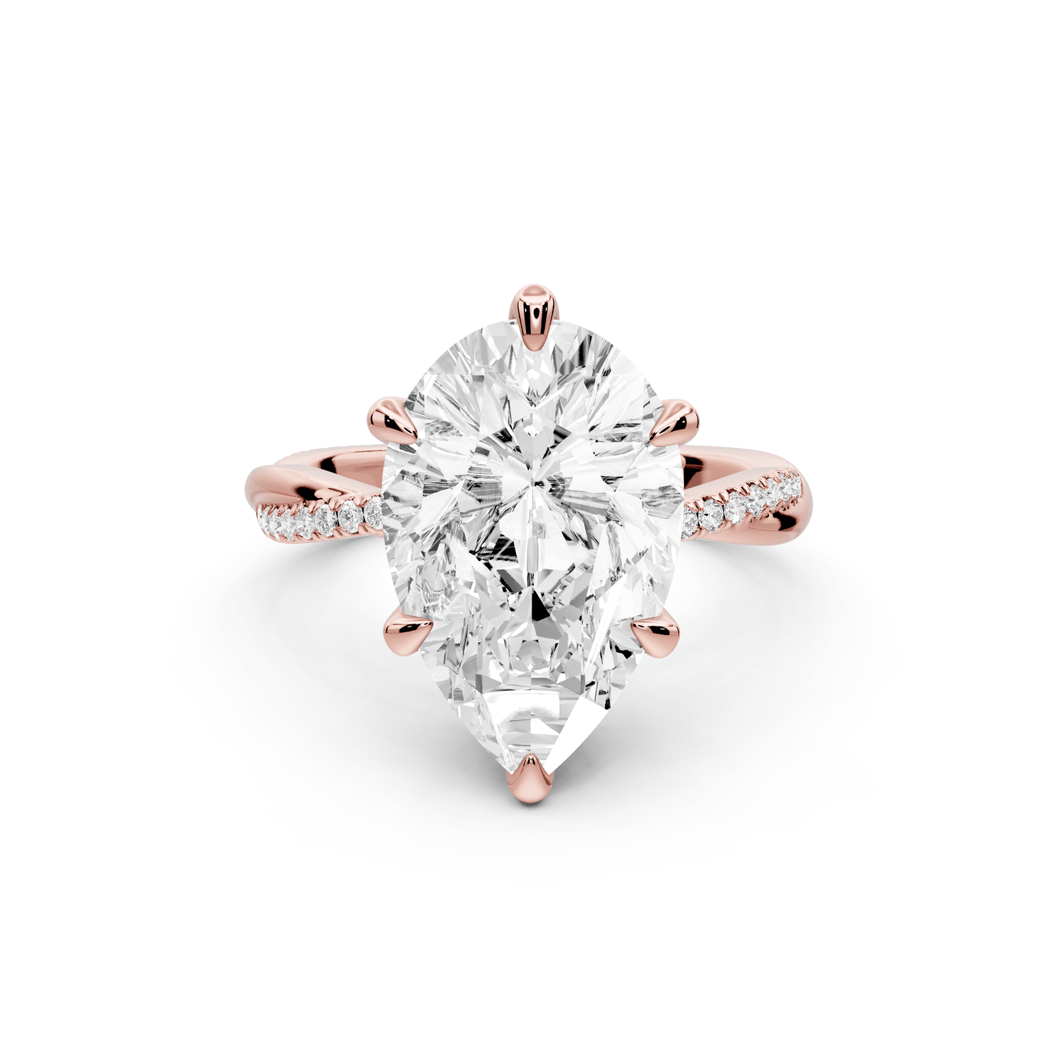 Ella - 5ct 14k rose gold Pear Classic Solitaire Engagement Ring with Shared-Prong Pavé Band - Mr. Alex Jewelry