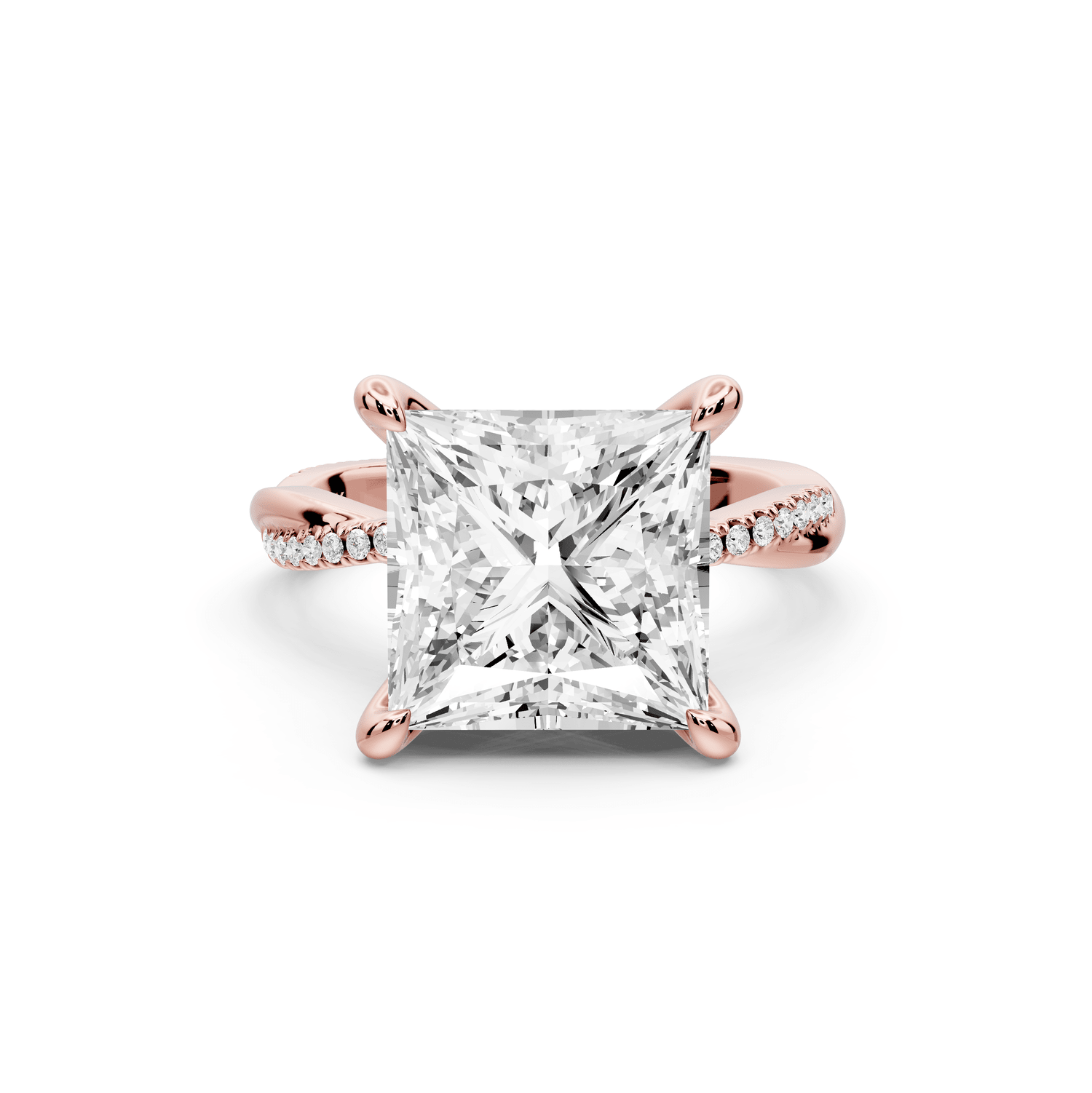 Ella - 5ct 14k rose gold Princess Classic Solitaire Engagement Ring with Shared-Prong Pavé Band - Mr. Alex Jewelry