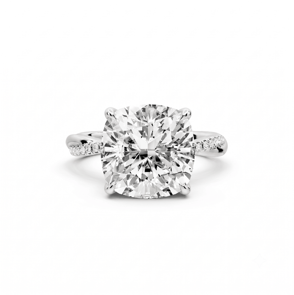 Ella - 5ct 14k white gold Cushion Classic Solitaire Engagement Ring with Shared-Prong Pavé Band - Mr. Alex Jewelry