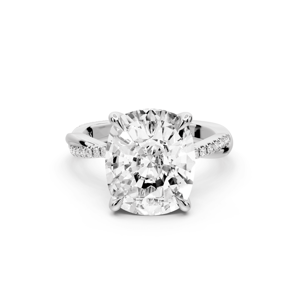 Ella - 5ct 14k white gold Ecushion Classic Solitaire Engagement Ring with Shared-Prong Pavé Band - Mr. Alex Jewelry