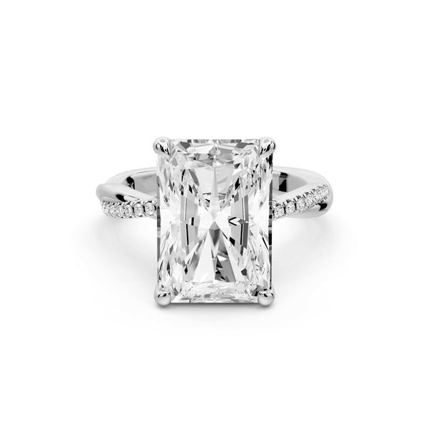 Ella - 5ct 14k white gold Radiant Classic Solitaire Engagement Ring with Shared-Prong Pavé Band - Mr. Alex Jewelry