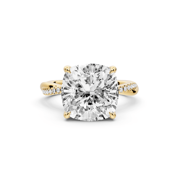 Ella - 5ct 14k yellow gold Cushion Classic Solitaire Engagement Ring with Shared-Prong Pavé Band - Mr. Alex Jewelry