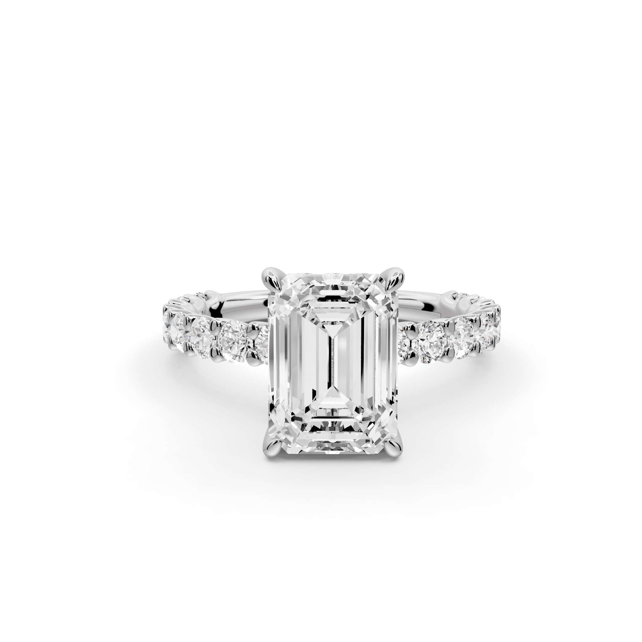 Emerald Cut Diamond Engagement Ring with Pave Band (AJ128E) - Mr. Alex Jewelry