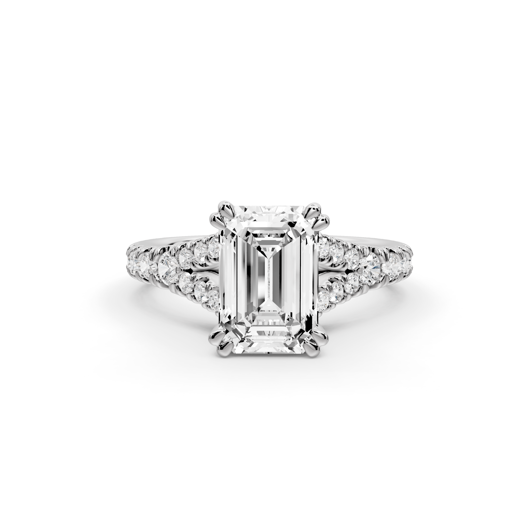 Emerald Cut Diamond Engagement Ring with Pave Band (AJ136E) - Mr. Alex Jewelry