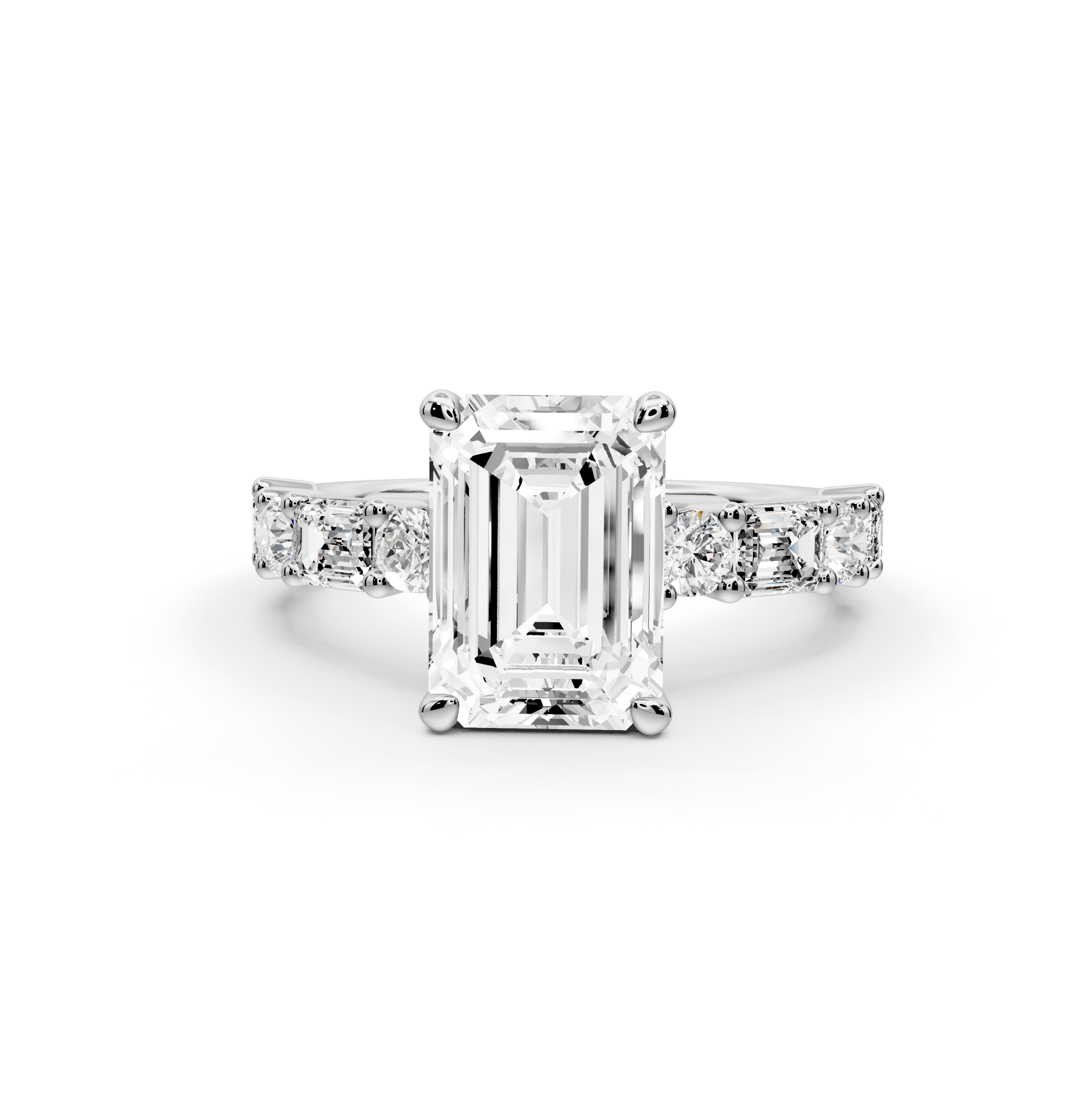 Emerald Cut Diamond Engagement Ring with Side Stones (AJ102E) - Mr. Alex Jewelry