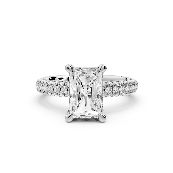 Emilia - 2ct 14k white gold radiant Hidden Halo Diamond Crown Rollover Pavé Engagement Ring - Mr. Alex Jewelry