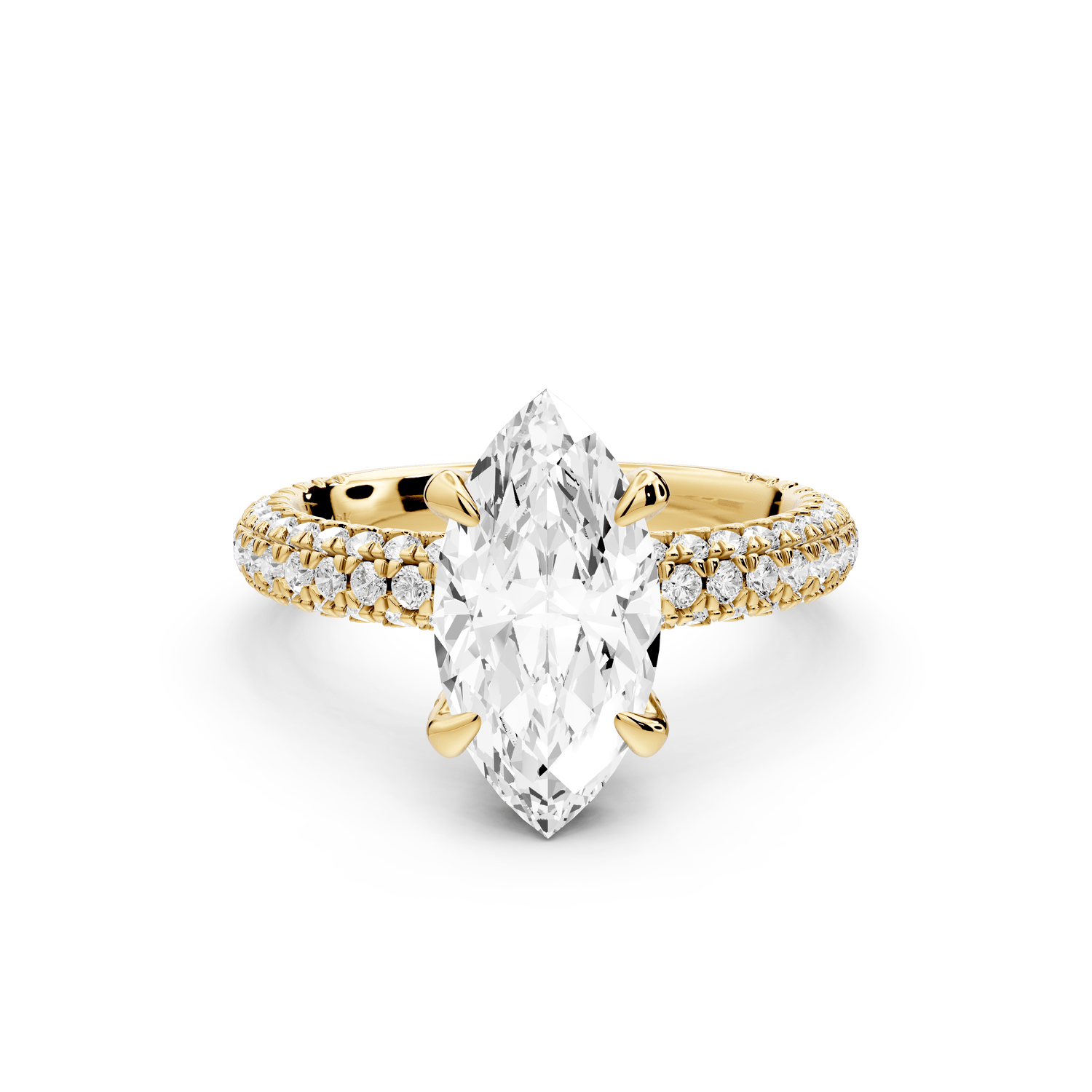 Emilia - 2ct 14k yellow gold marquise Hidden Halo Diamond Crown Rollover Pavé Engagement Ring - Mr. Alex Jewelry