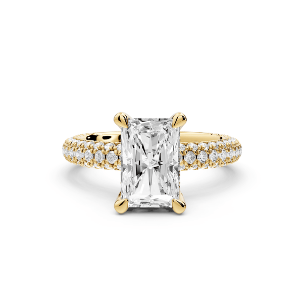 Emilia - 2ct 14k yellow gold radiant Hidden Halo Diamond Crown Rollover Pavé Engagement Ring - Mr. Alex Jewelry