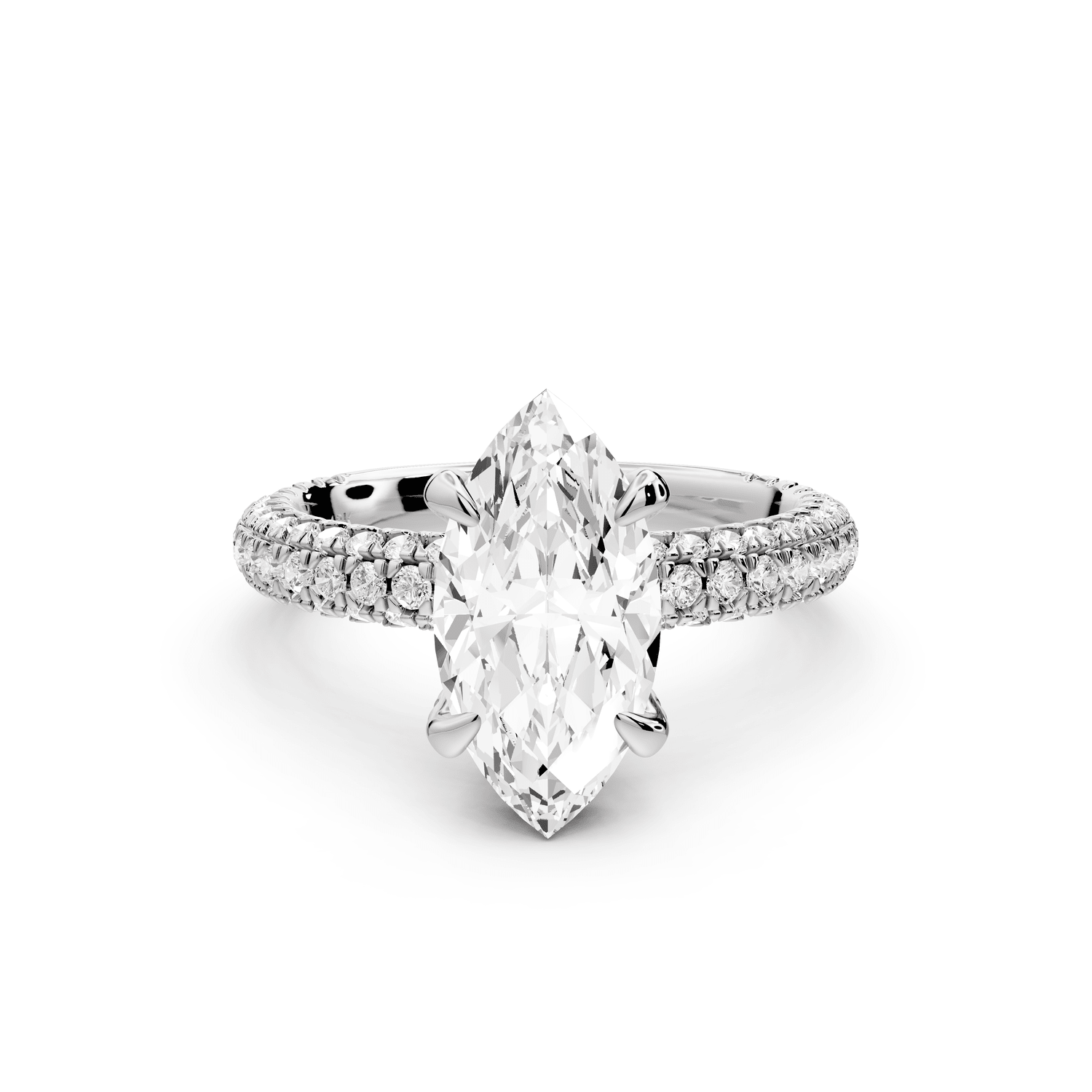 Emilia - 2ct 18k white gold marquise Hidden Halo Diamond Crown Rollover Pavé Engagement Ring - Mr. Alex Jewelry