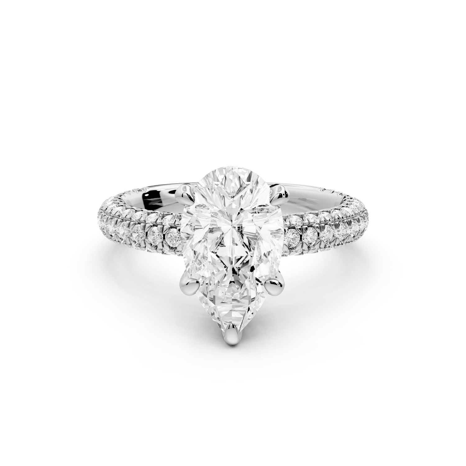 Emilia - 2ct 18k white gold pear Hidden Halo Diamond Crown Rollover Pavé Engagement Ring - Mr. Alex Jewelry