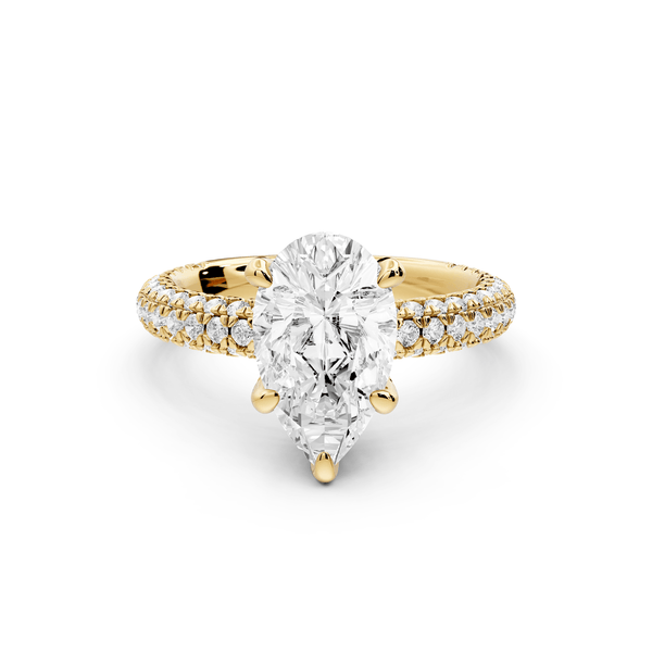 Emilia - 2ct 18k yellow gold pear Hidden Halo Diamond Crown Rollover Pavé Engagement Ring - Mr. Alex Jewelry