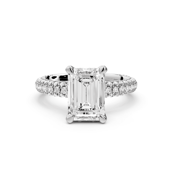 Emilia - 2ct platinum emerald Hidden Halo Diamond Crown Rollover Pavé Engagement Ring - Mr. Alex Jewelry
