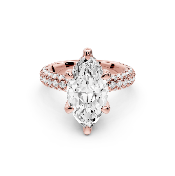 Emilia - 3ct 14k rose gold marquise Hidden Halo Diamond Crown Rollover Pavé Engagement Ring - Mr. Alex Jewelry