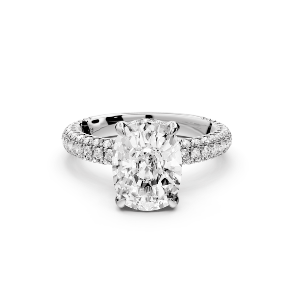 Emilia - 3ct 14k white gold ecushion Hidden Halo Diamond Crown Rollover Pavé Engagement Ring - Mr. Alex Jewelry