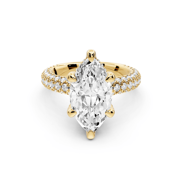 Emilia - 3ct 14k yellow gold marquise Hidden Halo Diamond Crown Rollover Pavé Engagement Ring - Mr. Alex Jewelry
