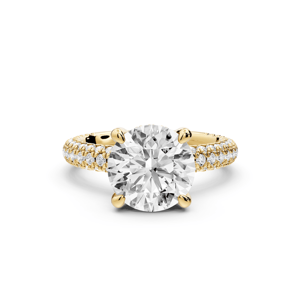 Emilia - 3ct 14k yellow gold round Hidden Halo Diamond Crown Rollover Pavé Engagement Ring - Mr. Alex Jewelry