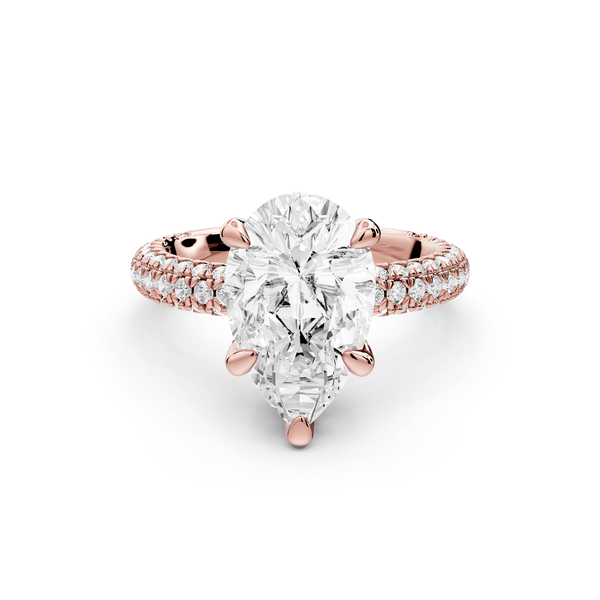 Emilia - 3ct 18k rose gold pear Hidden Halo Diamond Crown Rollover Pavé Engagement Ring - Mr. Alex Jewelry
