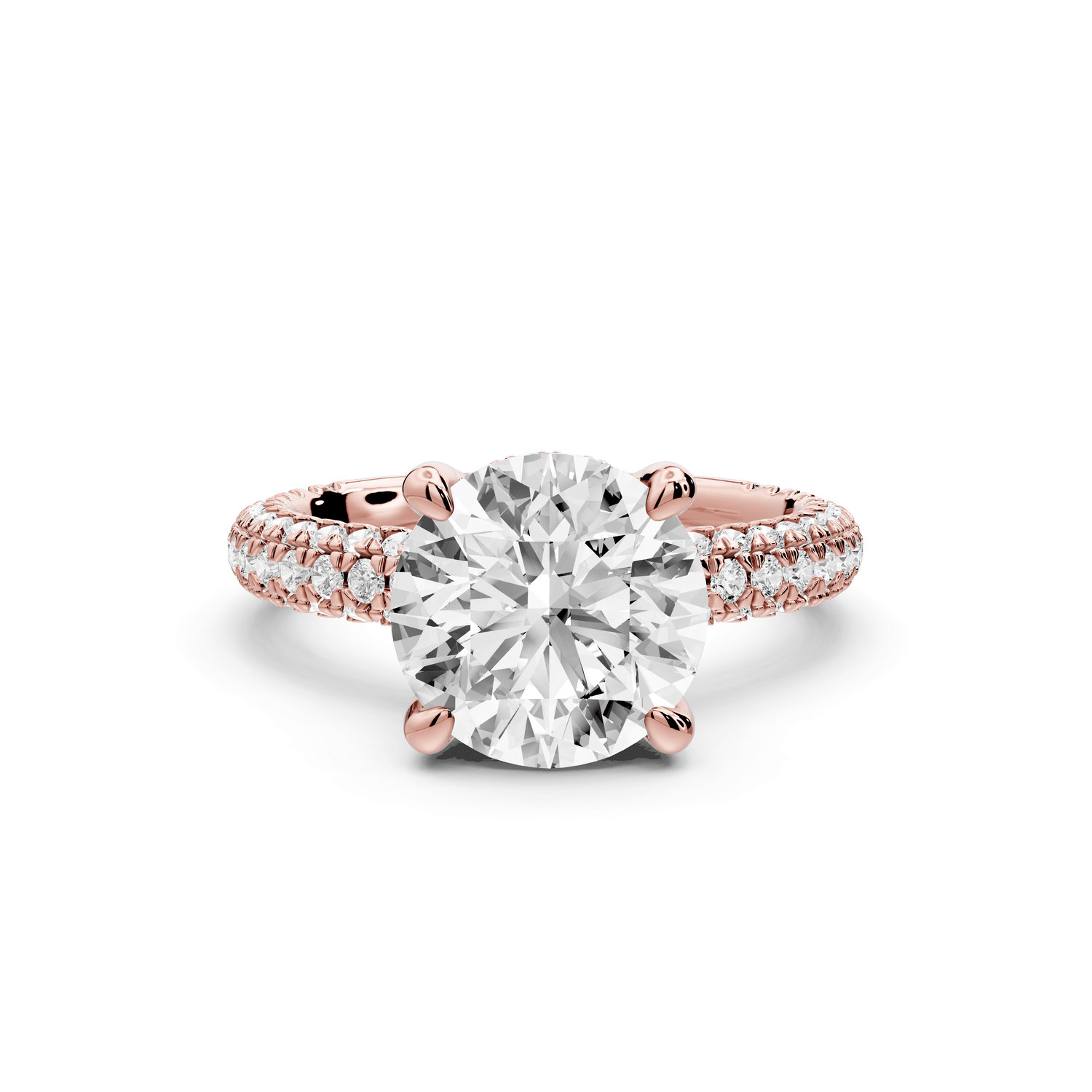 Emilia - 3ct 18k rose gold round Hidden Halo Diamond Crown Rollover Pavé Engagement Ring - Mr. Alex Jewelry