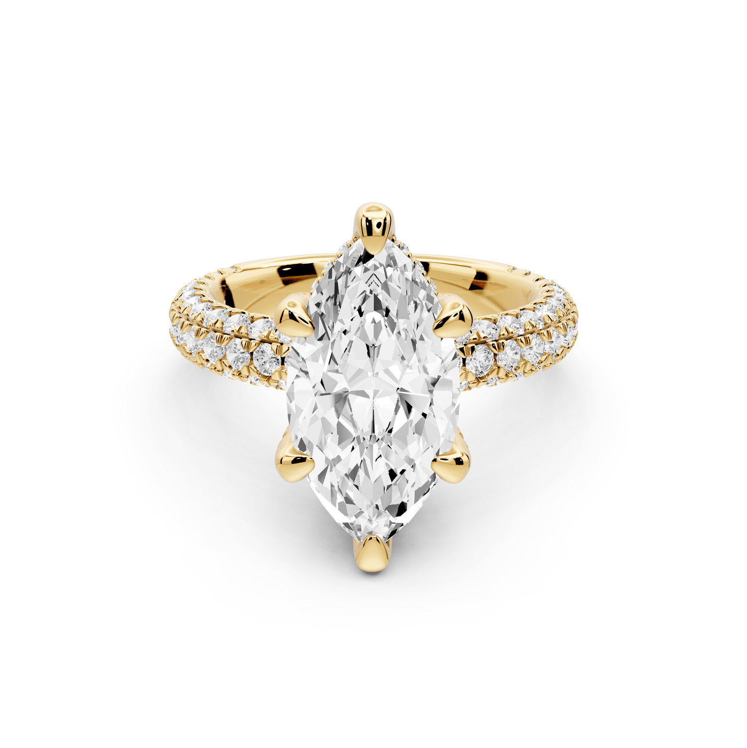 Emilia - 3ct 18k yellow gold marquise Hidden Halo Diamond Crown Rollover Pavé Engagement Ring - Mr. Alex Jewelry