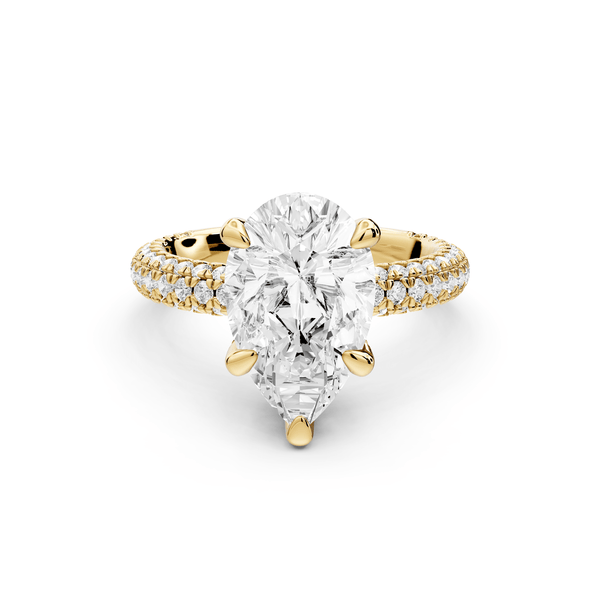 Emilia - 3ct 18k yellow gold pear Hidden Halo Diamond Crown Rollover Pavé Engagement Ring - Mr. Alex Jewelry