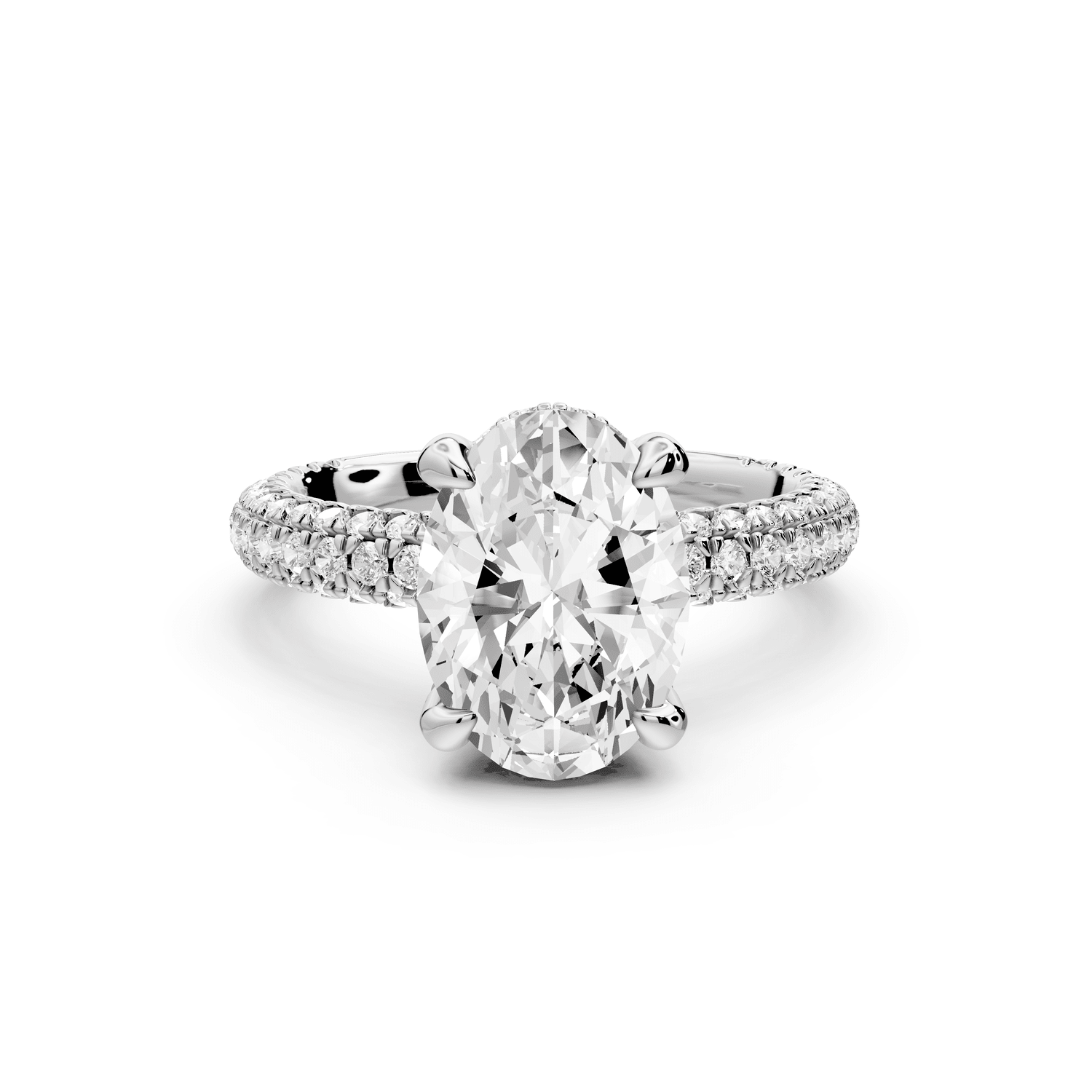 Emilia - 3ct platinum oval Hidden Halo Diamond Crown Rollover Pavé Engagement Ring - Mr. Alex Jewelry