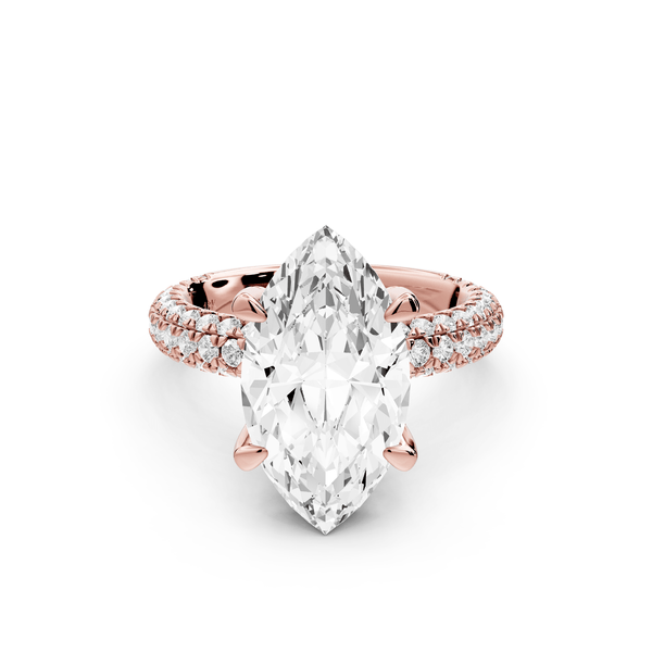 Emilia - 4ct 14k rose gold marquise Hidden Halo Diamond Crown Rollover Pavé Engagement Ring - Mr. Alex Jewelry