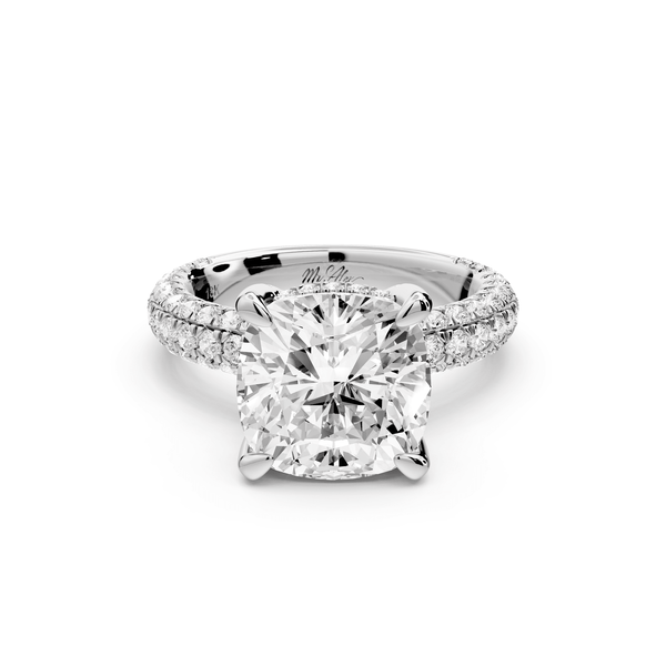 Emilia - 4ct 14k white gold cushion Hidden Halo Diamond Crown Rollover Pavé Engagement Ring - Mr. Alex Jewelry