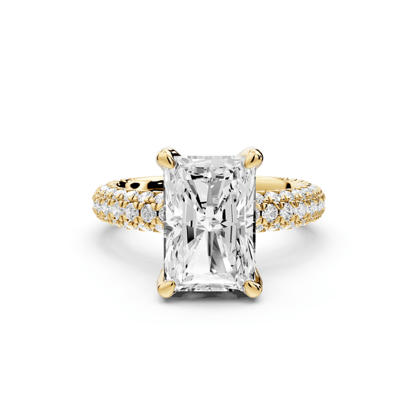 Emilia - 4ct 14k yellow gold radiant Hidden Halo Diamond Crown Rollover Pavé Engagement Ring - Mr. Alex Jewelry