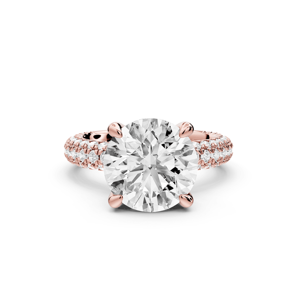 Emilia - 4ct 18k rose gold round Hidden Halo Diamond Crown Rollover Pavé Engagement Ring - Mr. Alex Jewelry