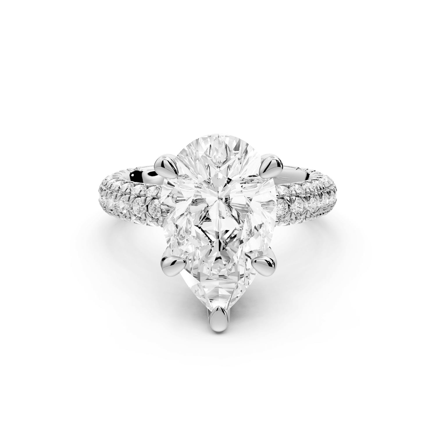 Emilia - 4ct 18k white gold pear Hidden Halo Diamond Crown Rollover Pavé Engagement Ring - Mr. Alex Jewelry
