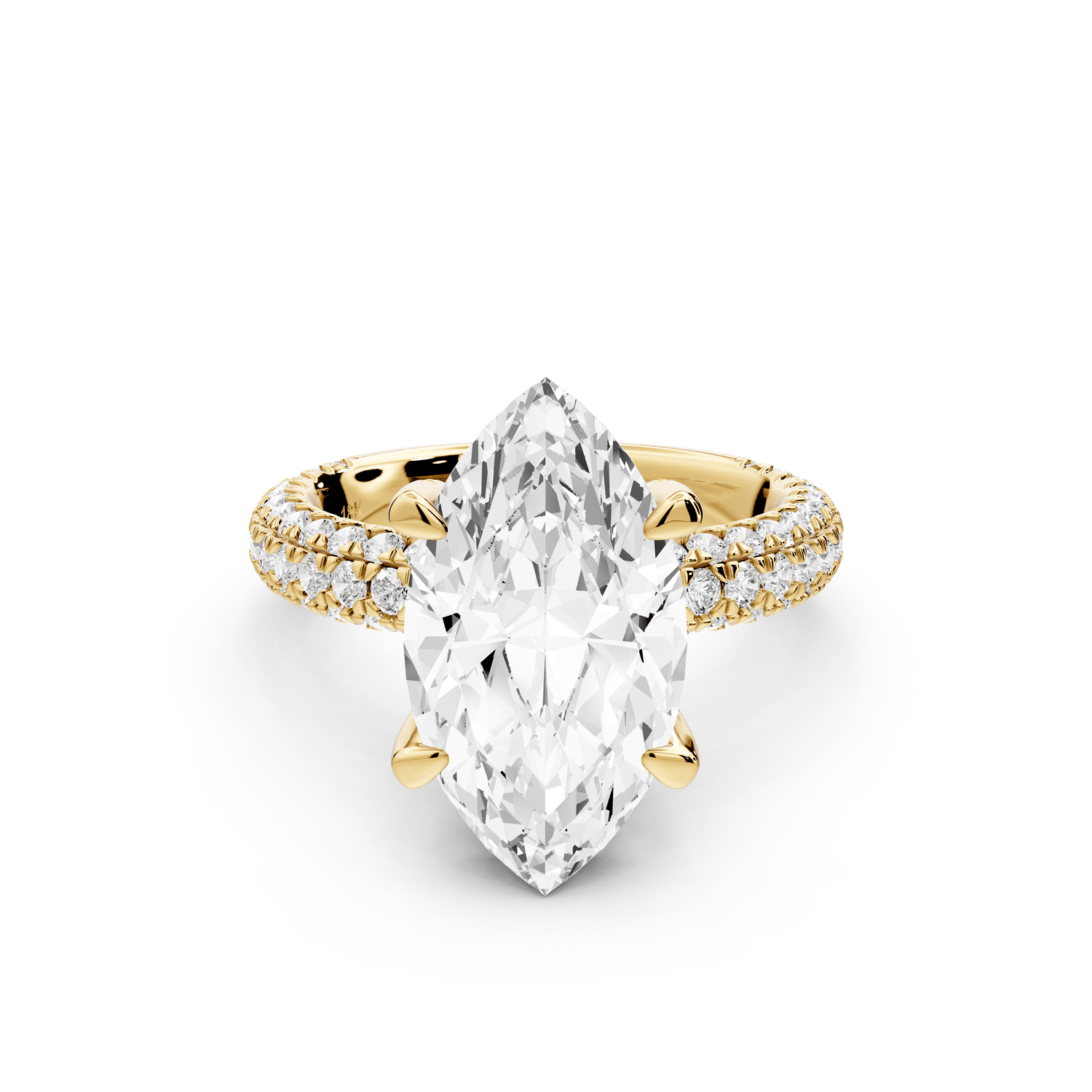 Emilia - 4ct 18k yellow gold marquise Hidden Halo Diamond Crown Rollover Pavé Engagement Ring - Mr. Alex Jewelry