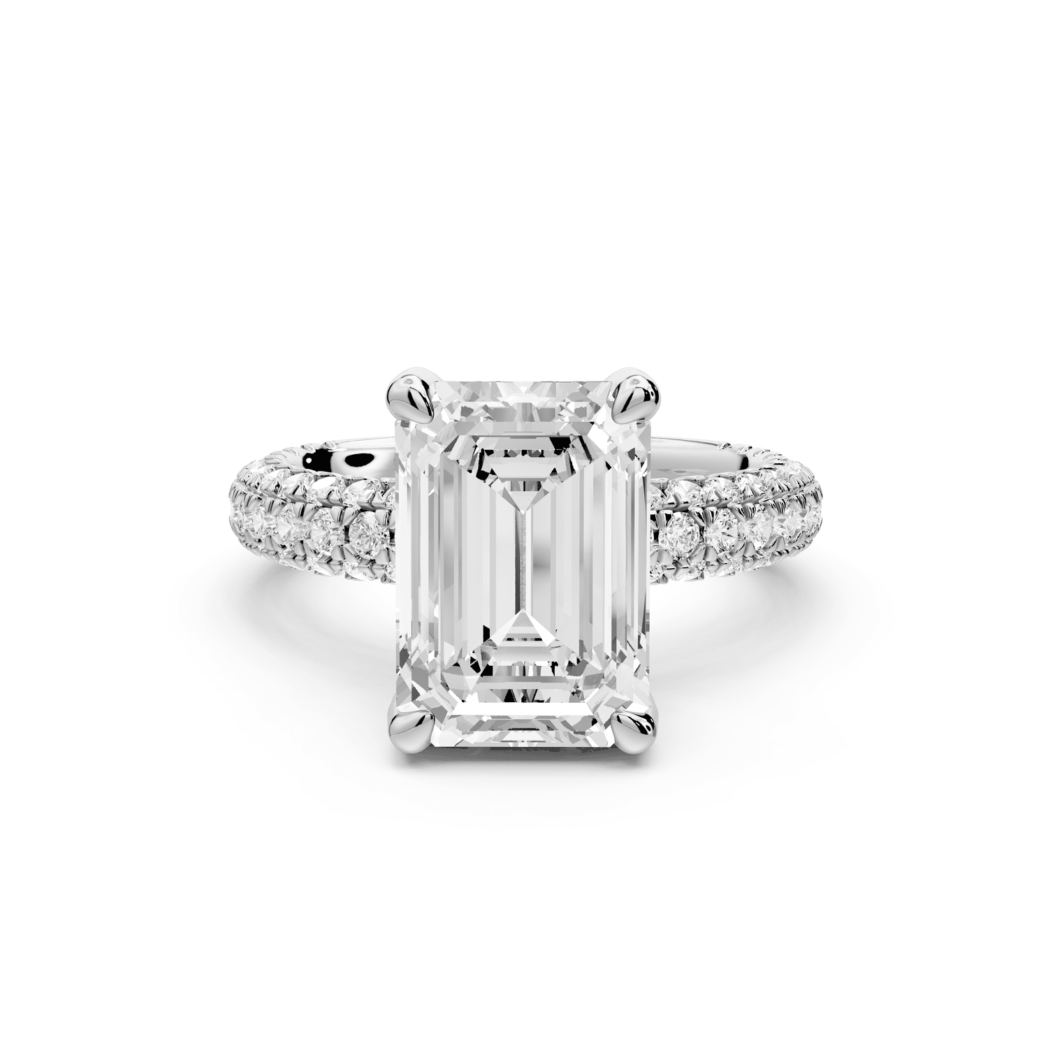 Emilia - 4ct platinum emerald Hidden Halo Diamond Crown Rollover Pavé Engagement Ring - Mr. Alex Jewelry