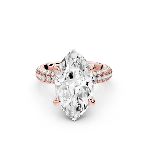Emilia - 5ct 14k rose gold marquise Hidden Halo Diamond Crown Rollover Pavé Engagement Ring - Mr. Alex Jewelry