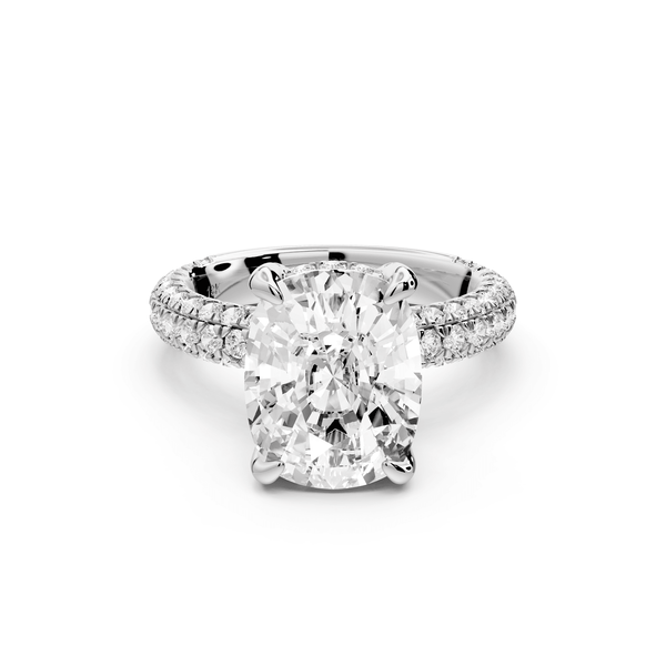 Emilia - 5ct 14k white gold ecushion Hidden Halo Diamond Crown Rollover Pavé Engagement Ring - Mr. Alex Jewelry