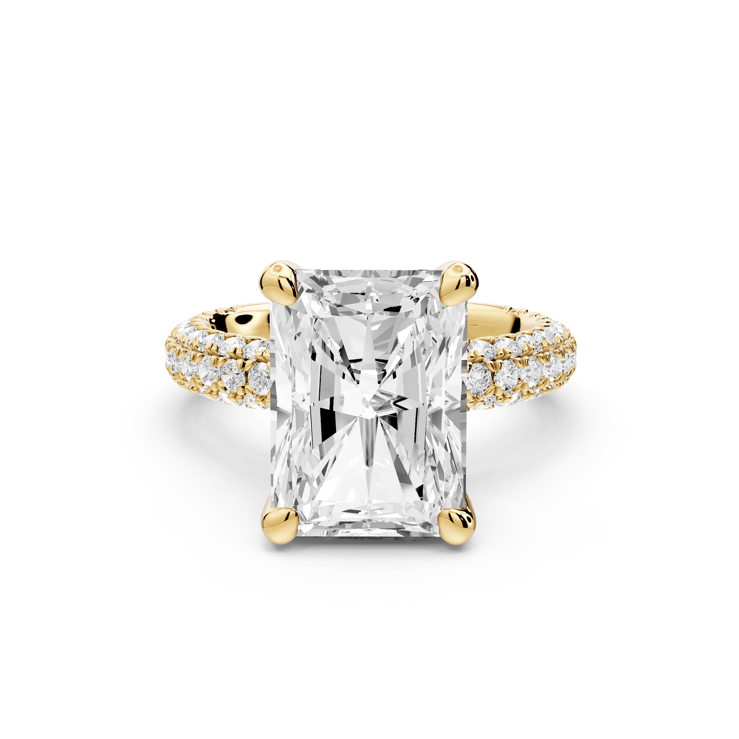 Emilia - 5ct 14k yellow gold radiant Hidden Halo Diamond Crown Rollover Pavé Engagement Ring - Mr. Alex Jewelry
