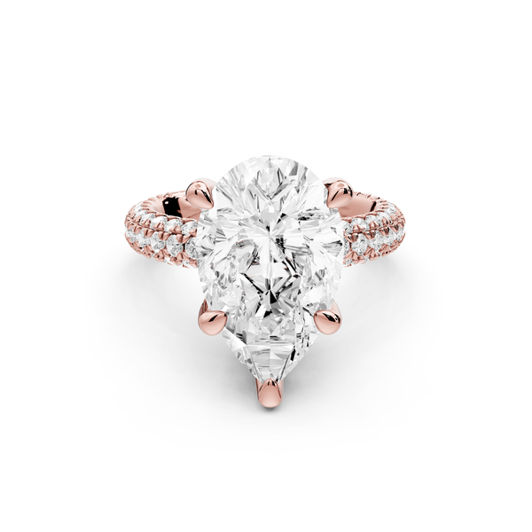 Emilia - 5ct 18k rose gold pear Hidden Halo Diamond Crown Rollover Pavé Engagement Ring - Mr. Alex Jewelry