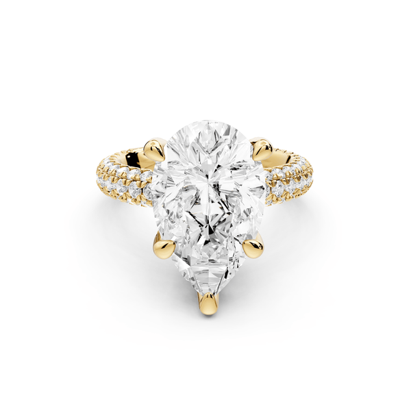 Emilia - 5ct 18k yellow gold pear Hidden Halo Diamond Crown Rollover Pavé Engagement Ring - Mr. Alex Jewelry