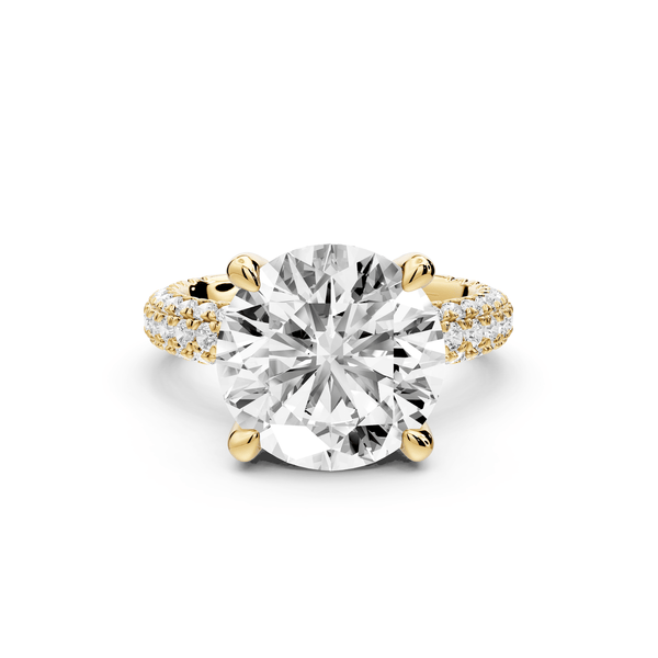 Emilia - 5ct 18k yellow gold round Hidden Halo Diamond Crown Rollover Pavé Engagement Ring - Mr. Alex Jewelry